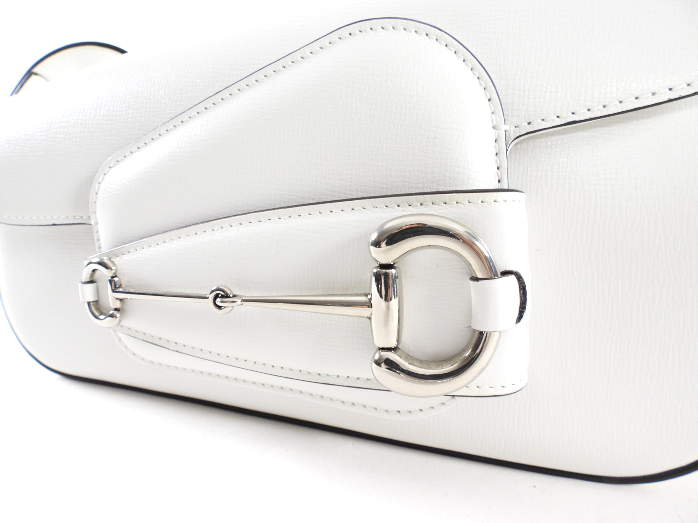 Gucci Horsebit 1955 White Leather Asymmetrical Bag