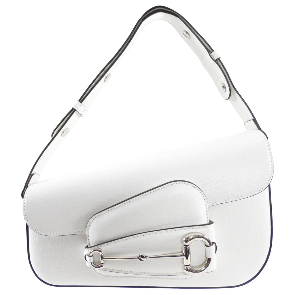 Gucci Horsebit 1955 White Leather Asymmetrical Bag