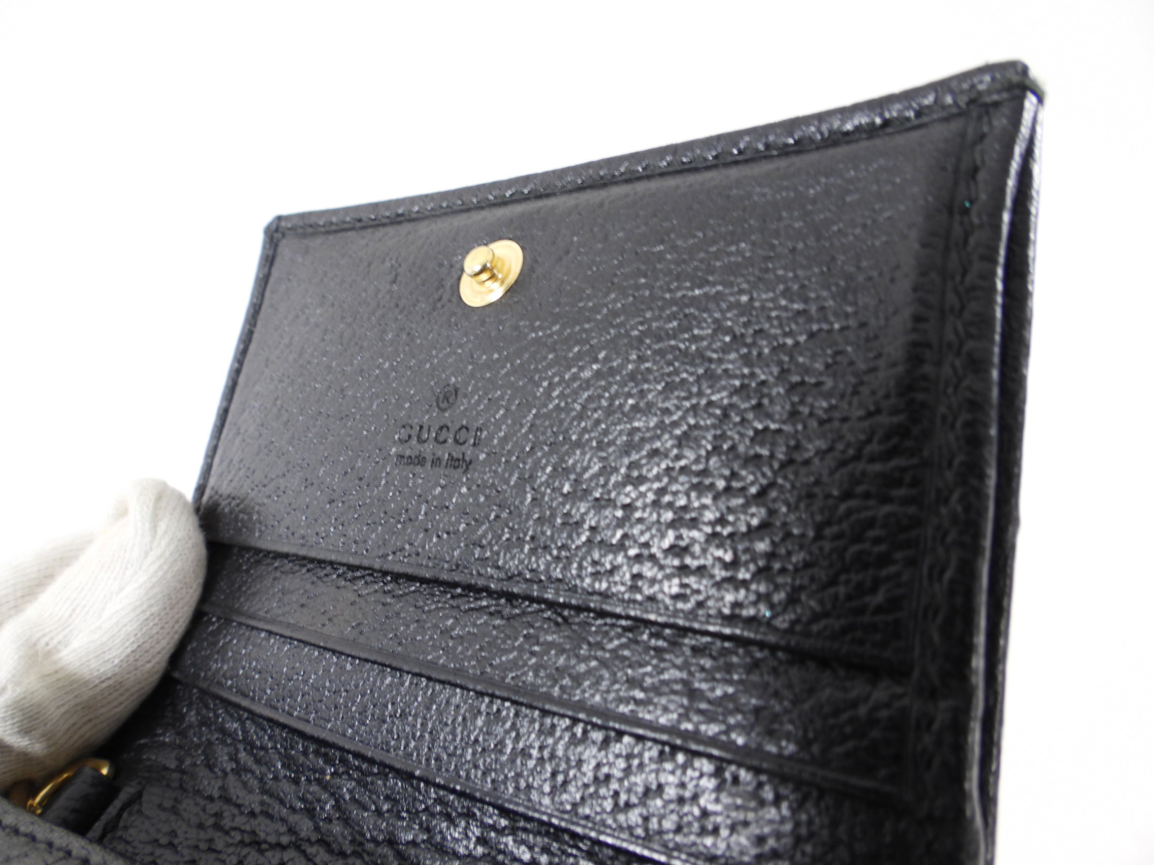 Gucci Black Leather Mini Compact Wallet on Chain