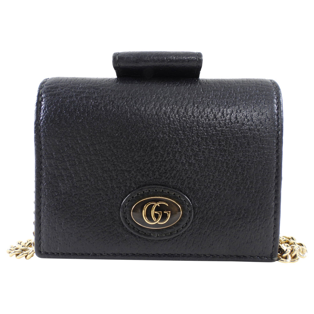 Gucci Black Leather Mini Compact Wallet on Chain
