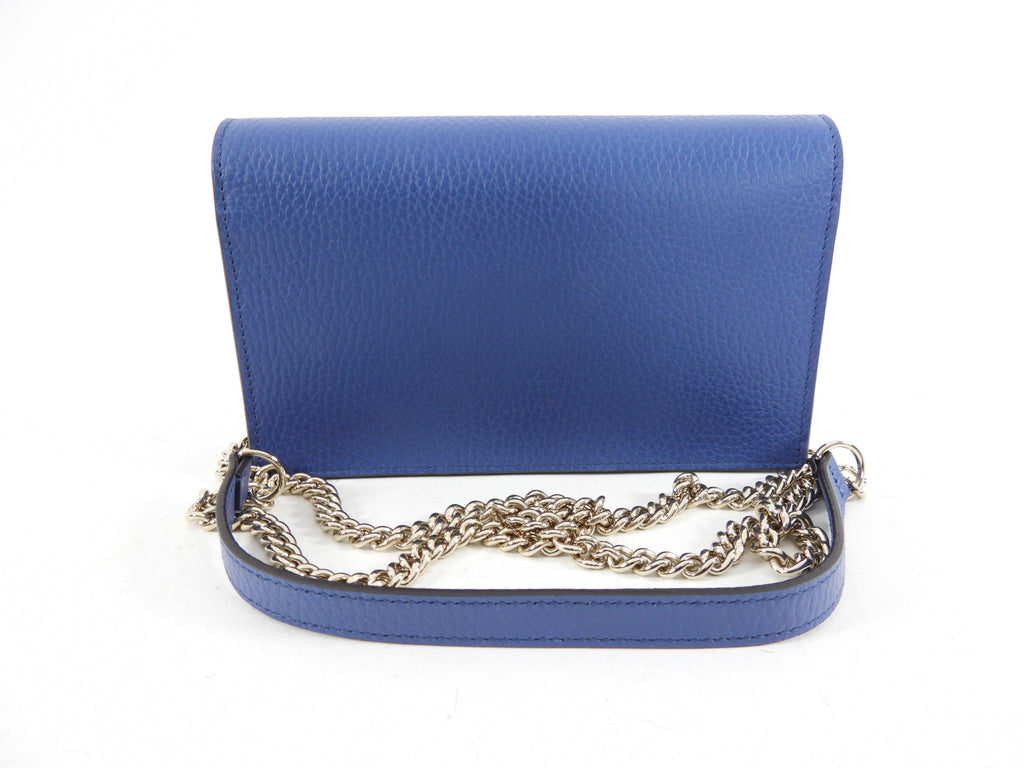 Gucci Interlocking GG Dark Blue Leather Wallet on Chain