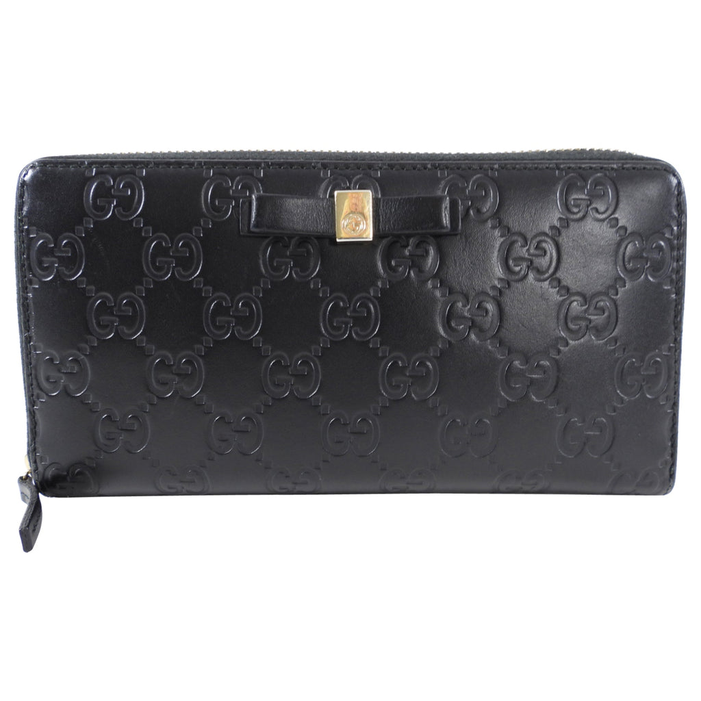 Gucci Monogram Black Leather Guccissima Zip Wallet
