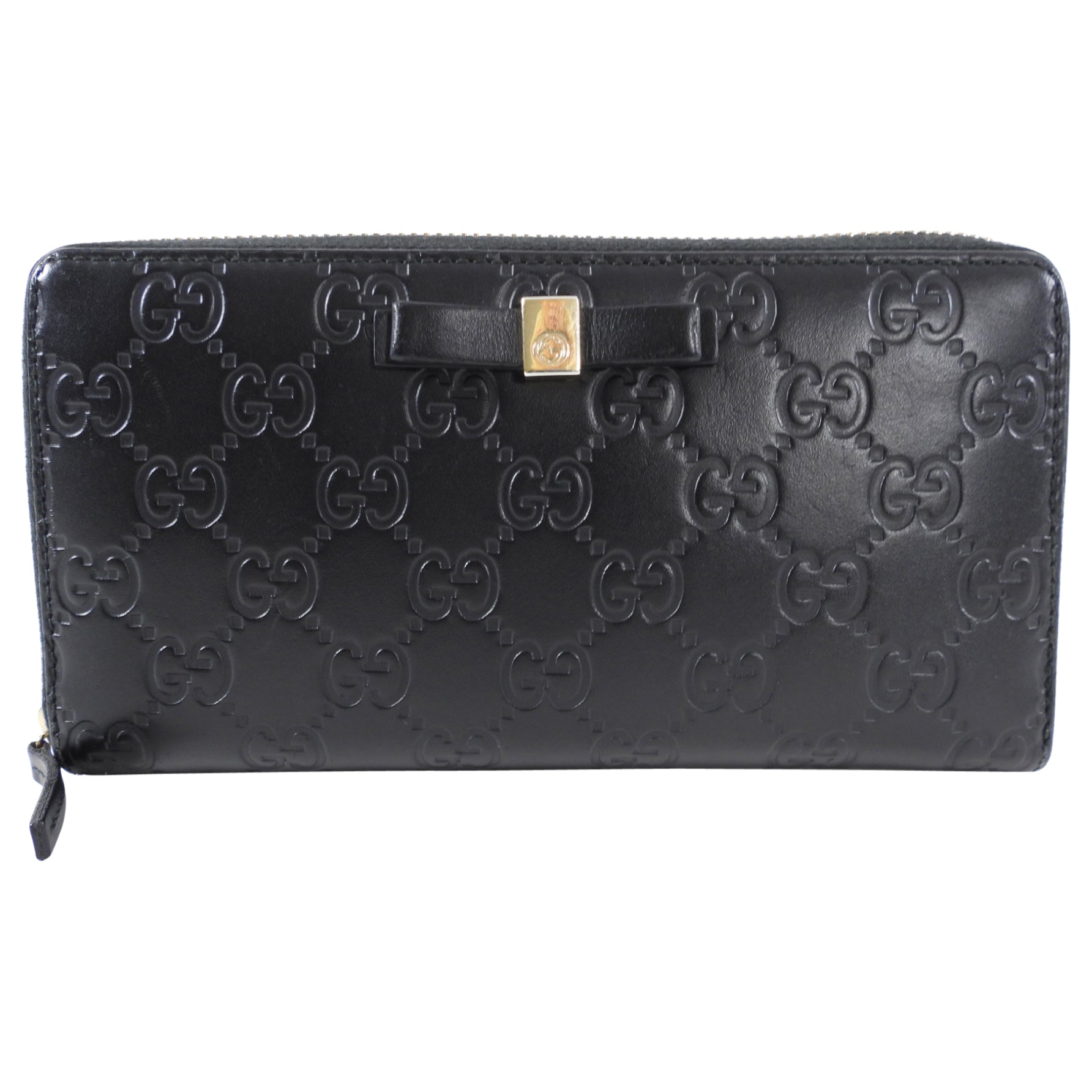 Gucci Monogram Black Leather Guccissima Zip Wallet