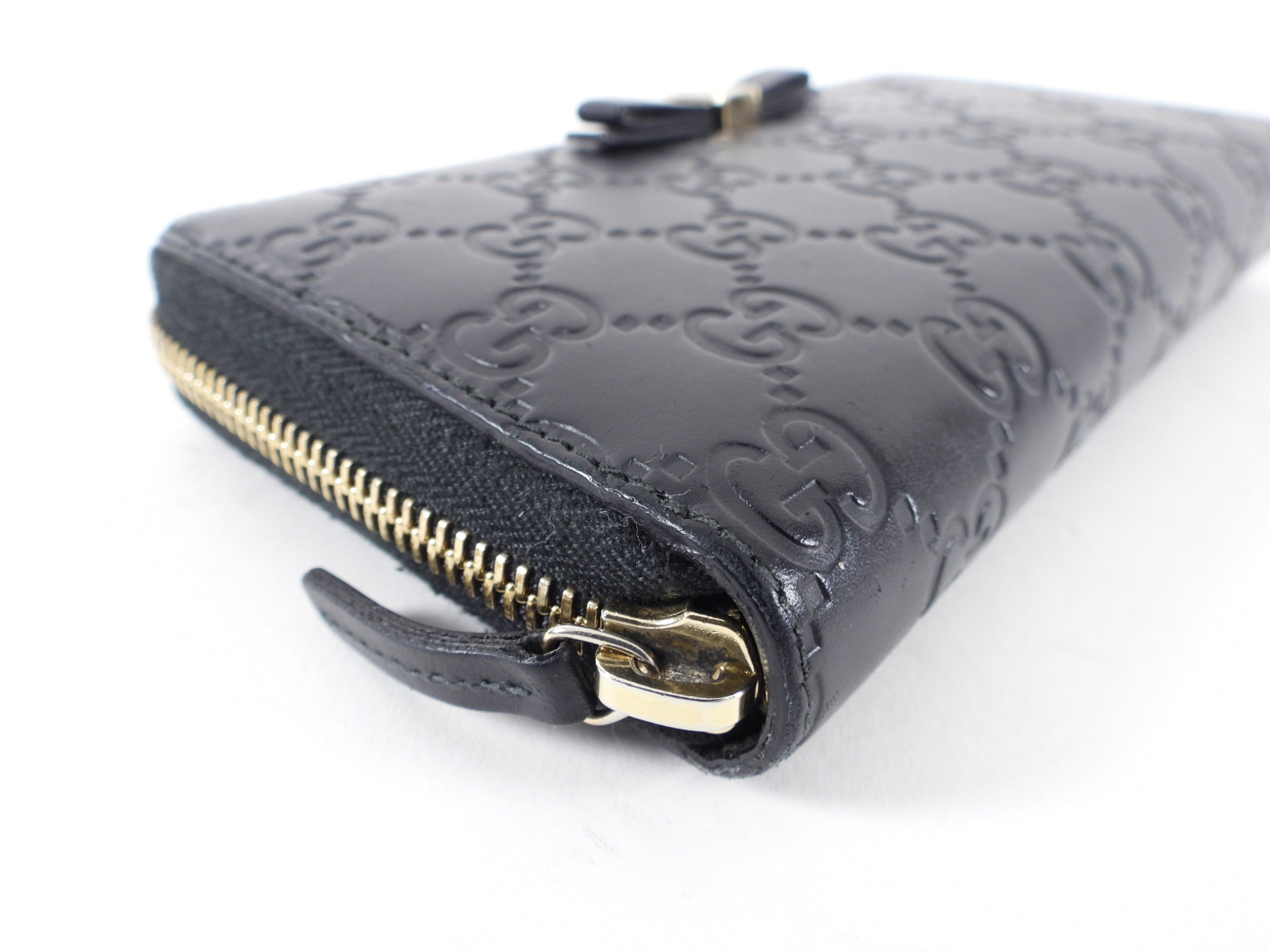 Gucci Monogram Black Leather Guccissima Zip Wallet