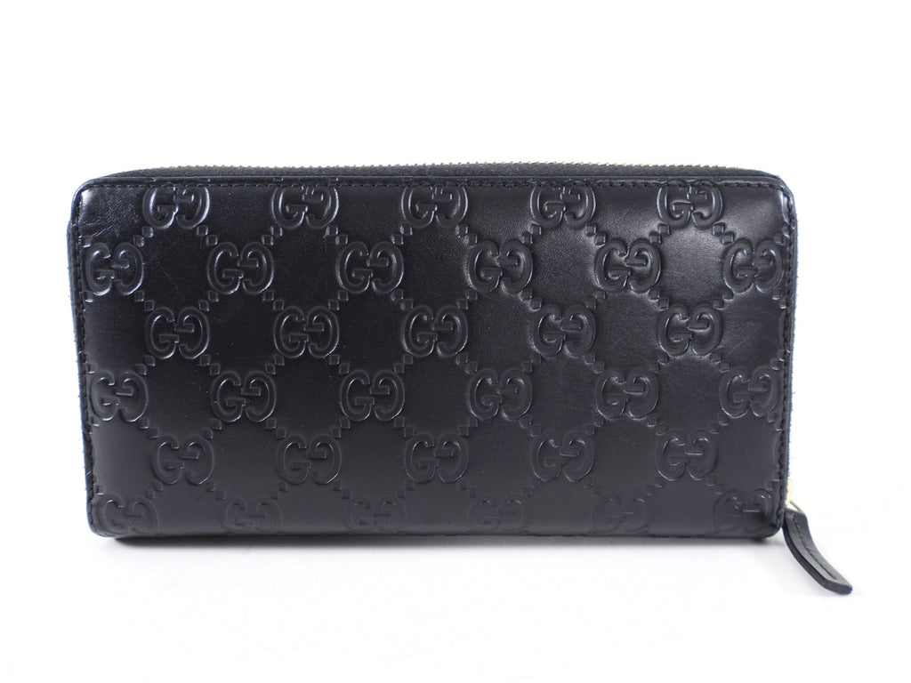 Gucci Monogram Black Leather Guccissima Zip Wallet