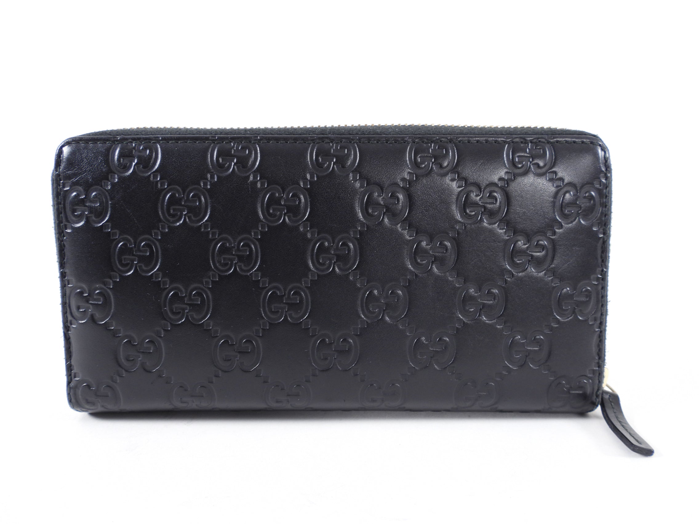 Gucci Monogram Black Leather Guccissima Zip Wallet