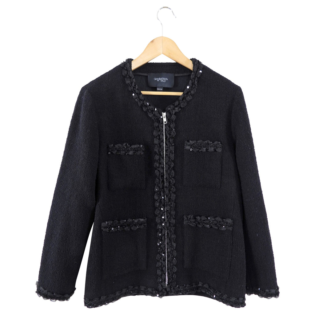 Giambattista Valli Black Wool and Tweed Zip Jacket - IT44 / 8