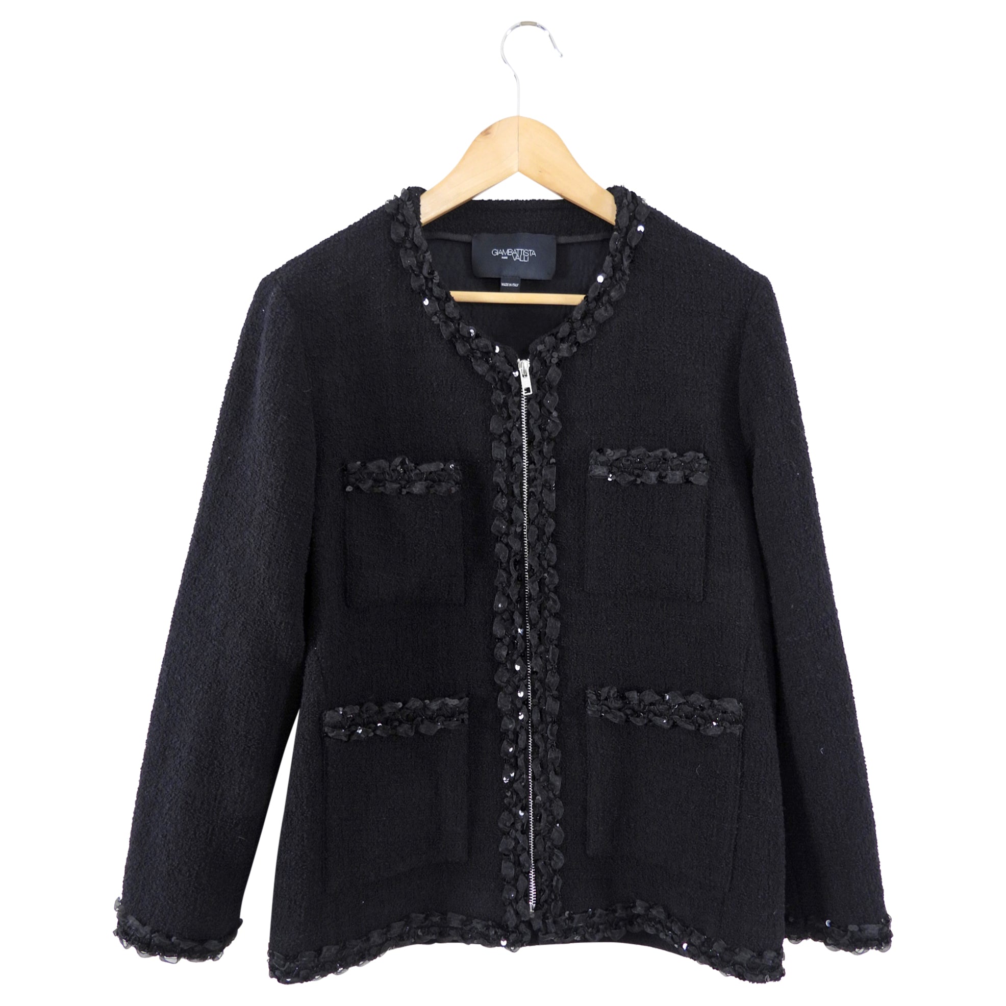 Giambattista Valli Black Wool and Tweed Zip Jacket - IT44 / 8