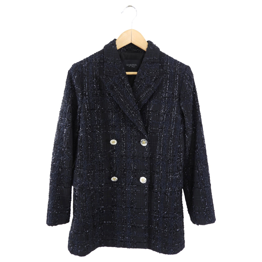 Giambattista Valli Black Shimmer Tweed Blazer with Gold Buttons - IT42 / 6