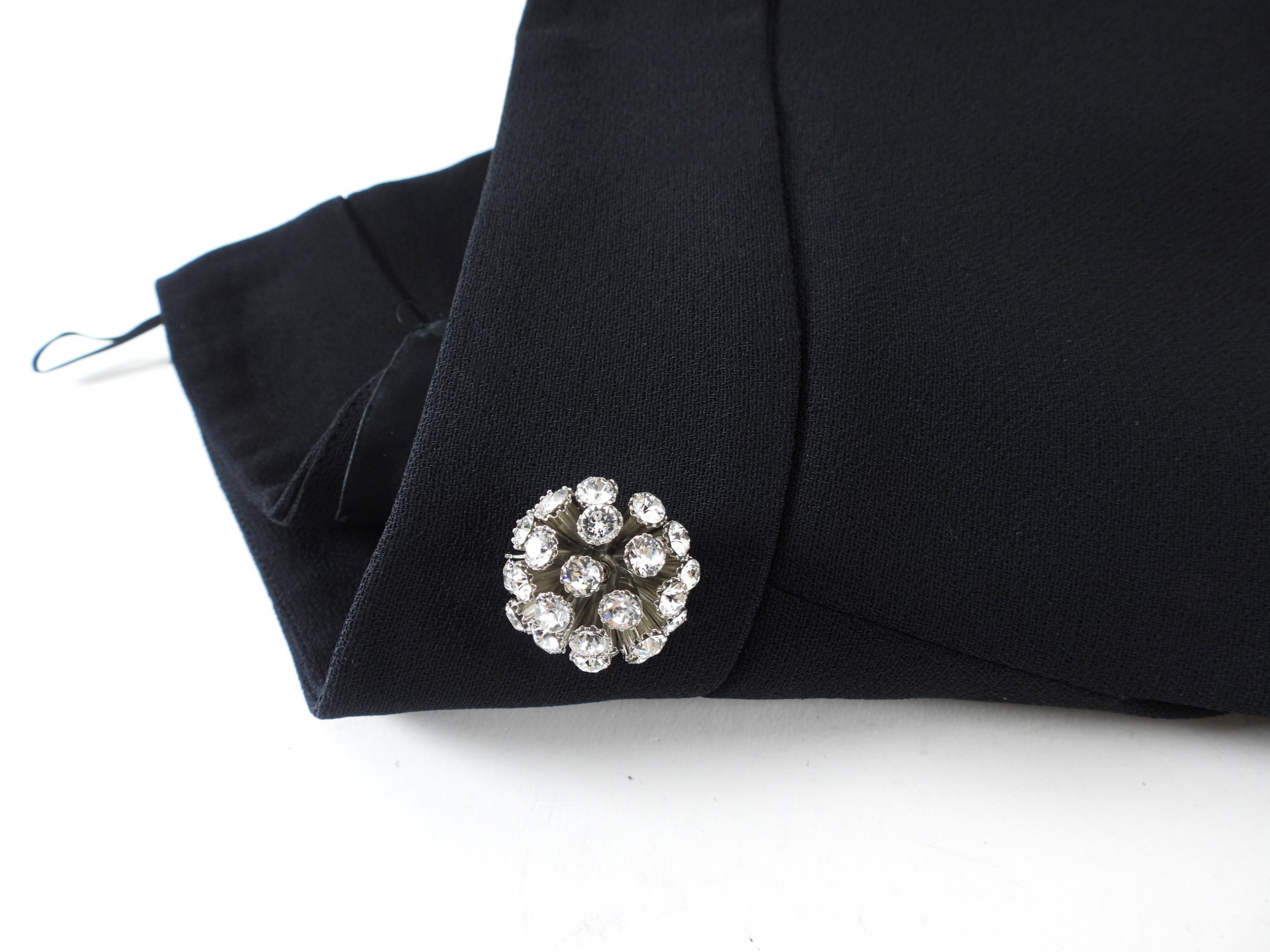 Giambattista Valli Black Crepe A-line Skirt with Crystal Button - IT 44 / M