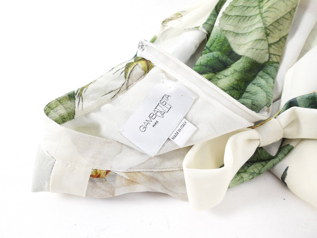 Giambattista Valli Ivory Green Silk Chiffon Roses Print Gown - IT44 / USA 8