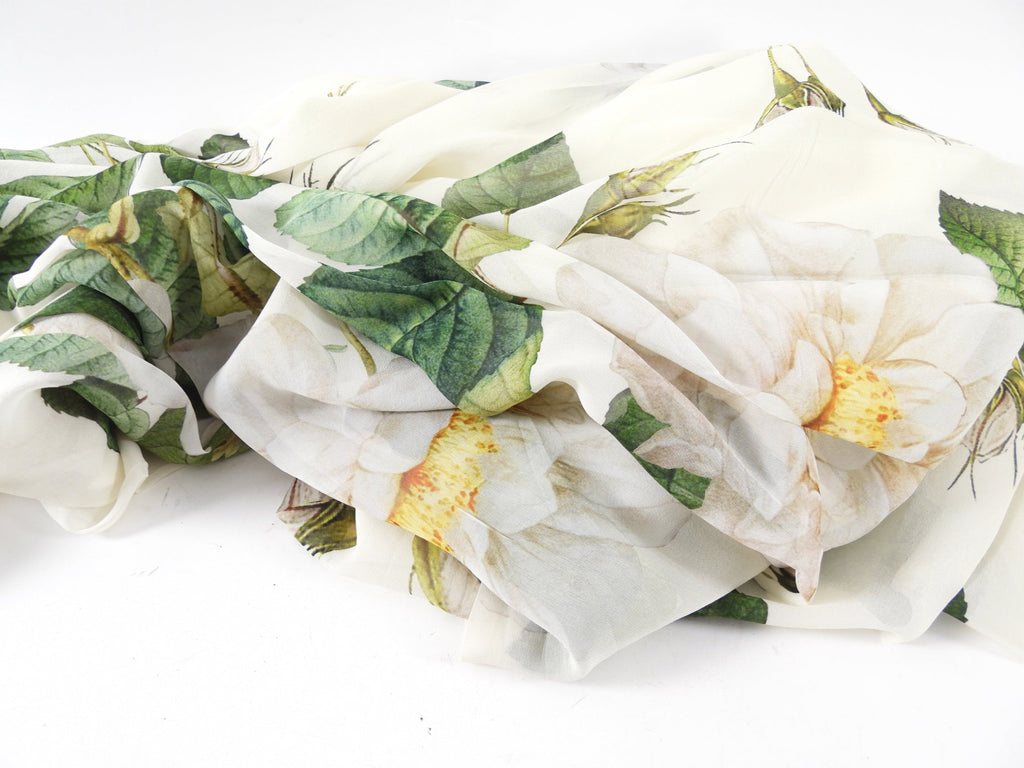Giambattista Valli Ivory Green Silk Chiffon Roses Print Gown - IT44 / USA 8