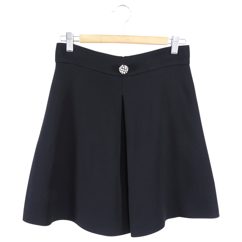 Giambattista Valli Black Crepe A-line Skirt with Crystal Button - IT 44 / M