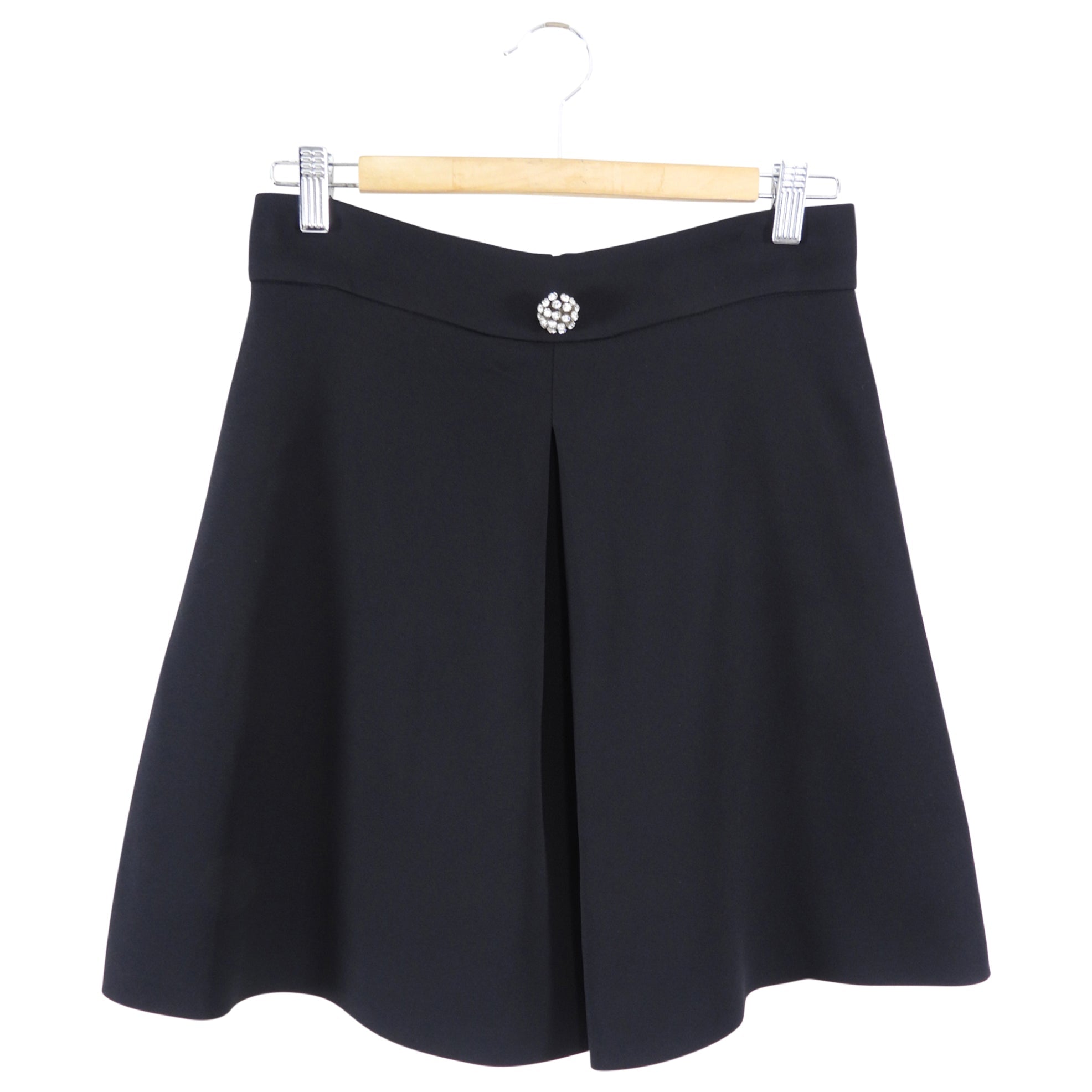Giambattista Valli Black Crepe A-line Skirt with Crystal Button - IT 44 / M