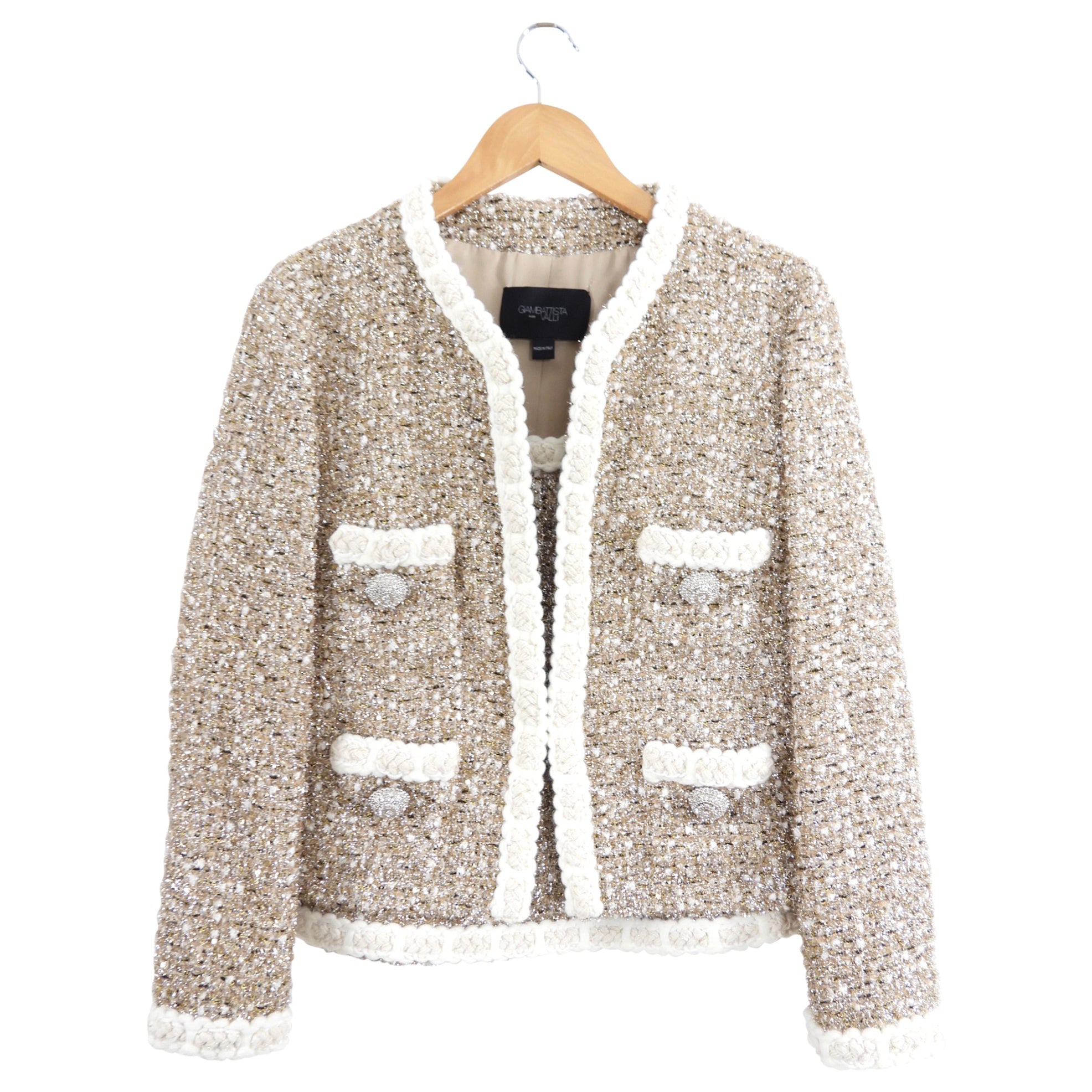 Giambattista Valli Gold and Silver Metallic Tinsel Tweed Skirt Suit - S / M