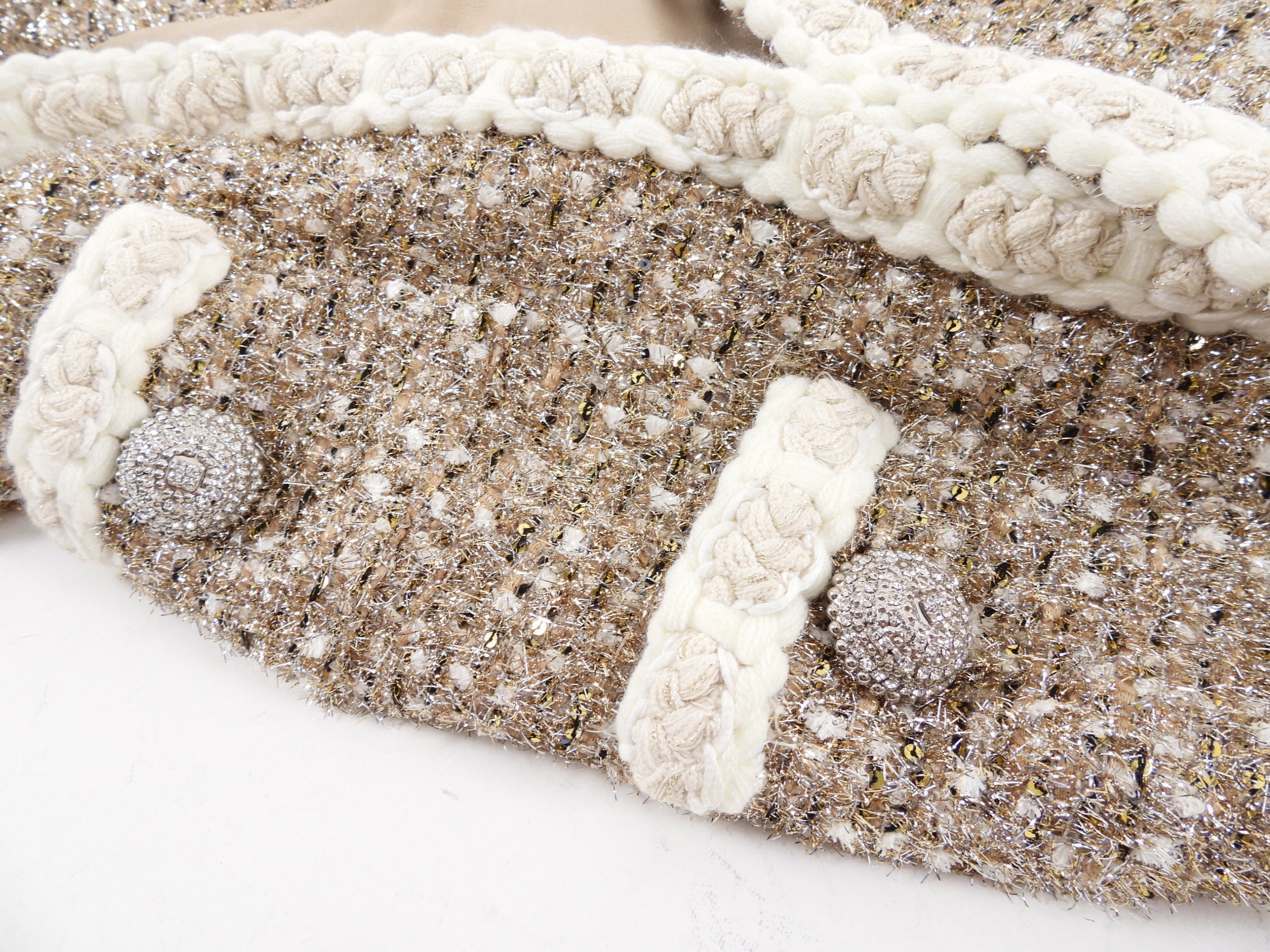 Giambattista Valli Gold and Silver Metallic Tinsel Tweed Skirt Suit - S / M