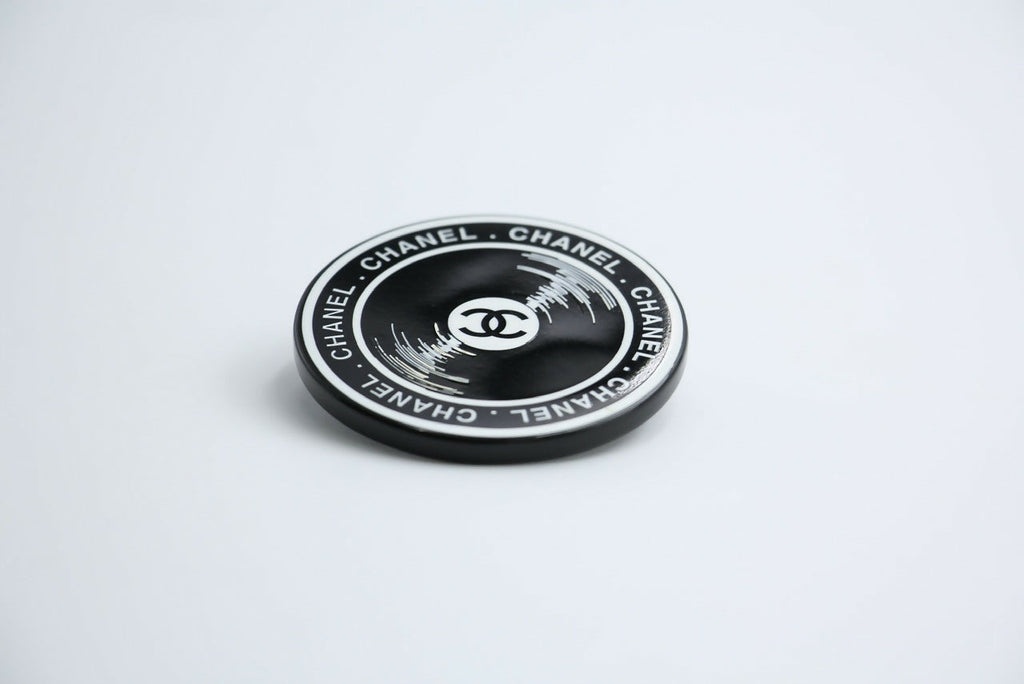 Chanel Vintage 04P Resin Black Disc Dynamic Brooch