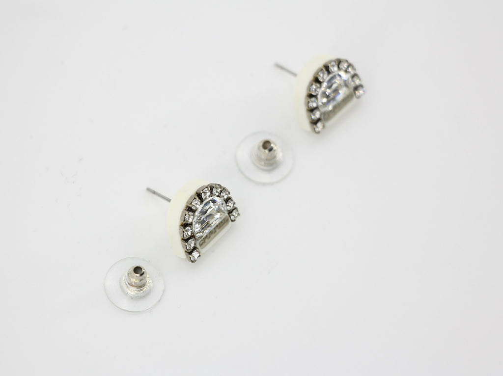 Chanel Vintage 00A Rhinestone White Ring Shape Stud Earrings