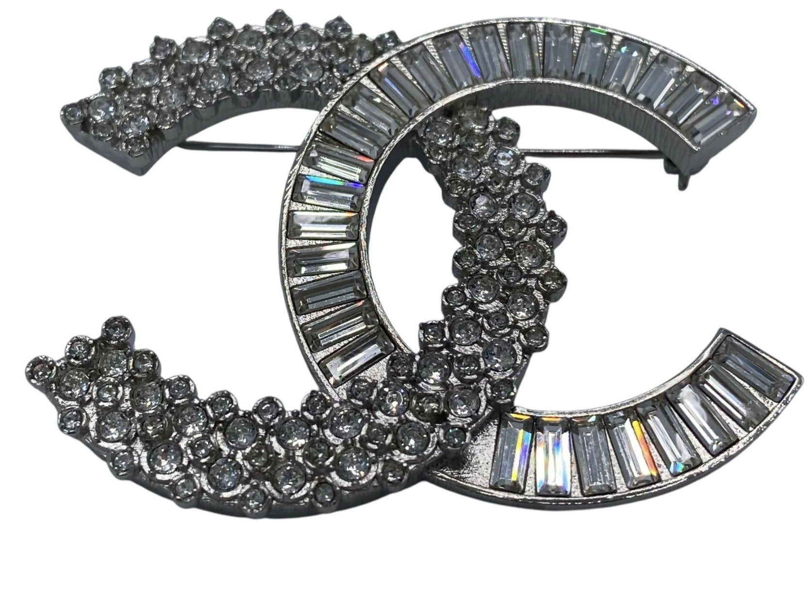 Chanel 2019 Large Silver Crystal Embellished CC Brooch