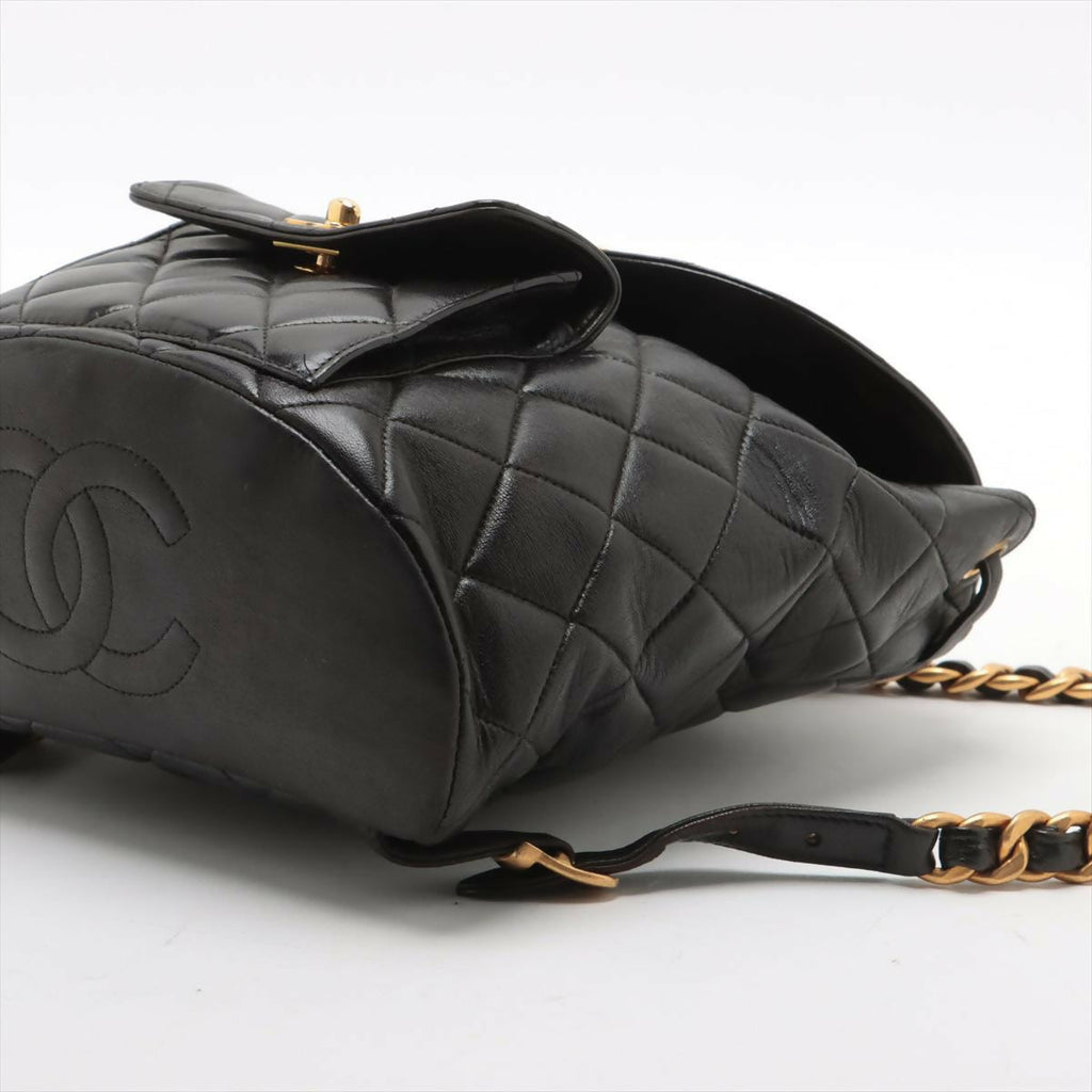 Chanel Vintage Black Lambskin Diamond-Quilted Flap Backpack