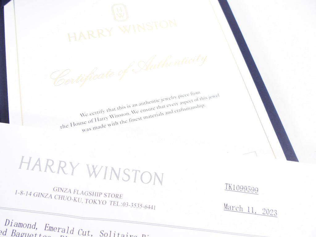 Harry Winston Platinum 1.01CT Emerald Cut Three Stone Diamond Engagement Ring