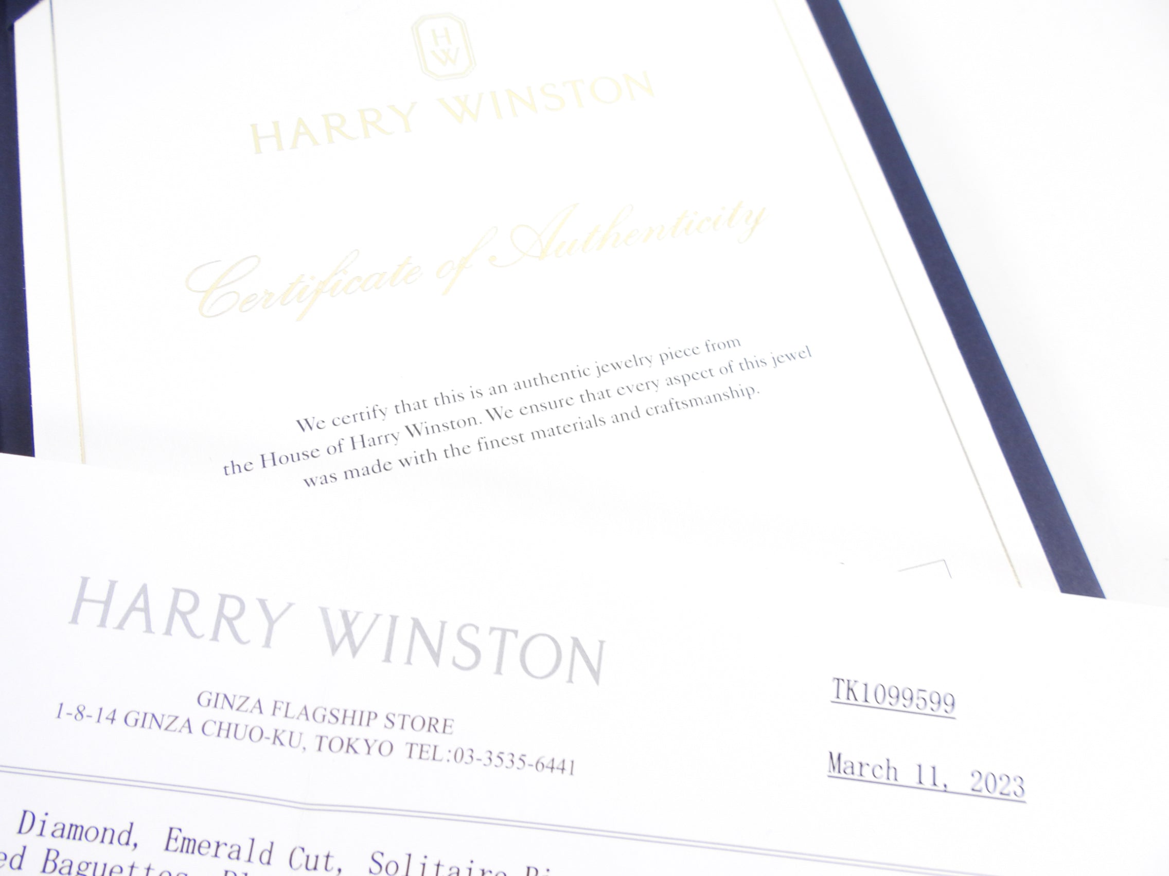 Harry Winston Platinum 1.01CT Emerald Cut Three Stone Diamond Engagement Ring