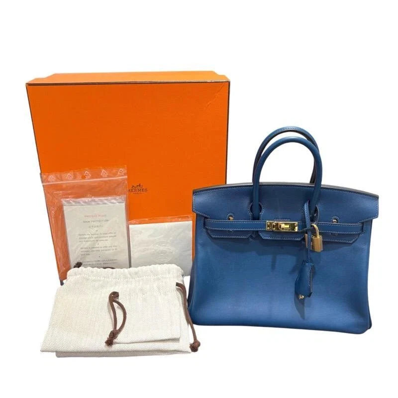 HERMÈS SWIFT LEATHER BIRKIN 25 BLUE HANDBAG
