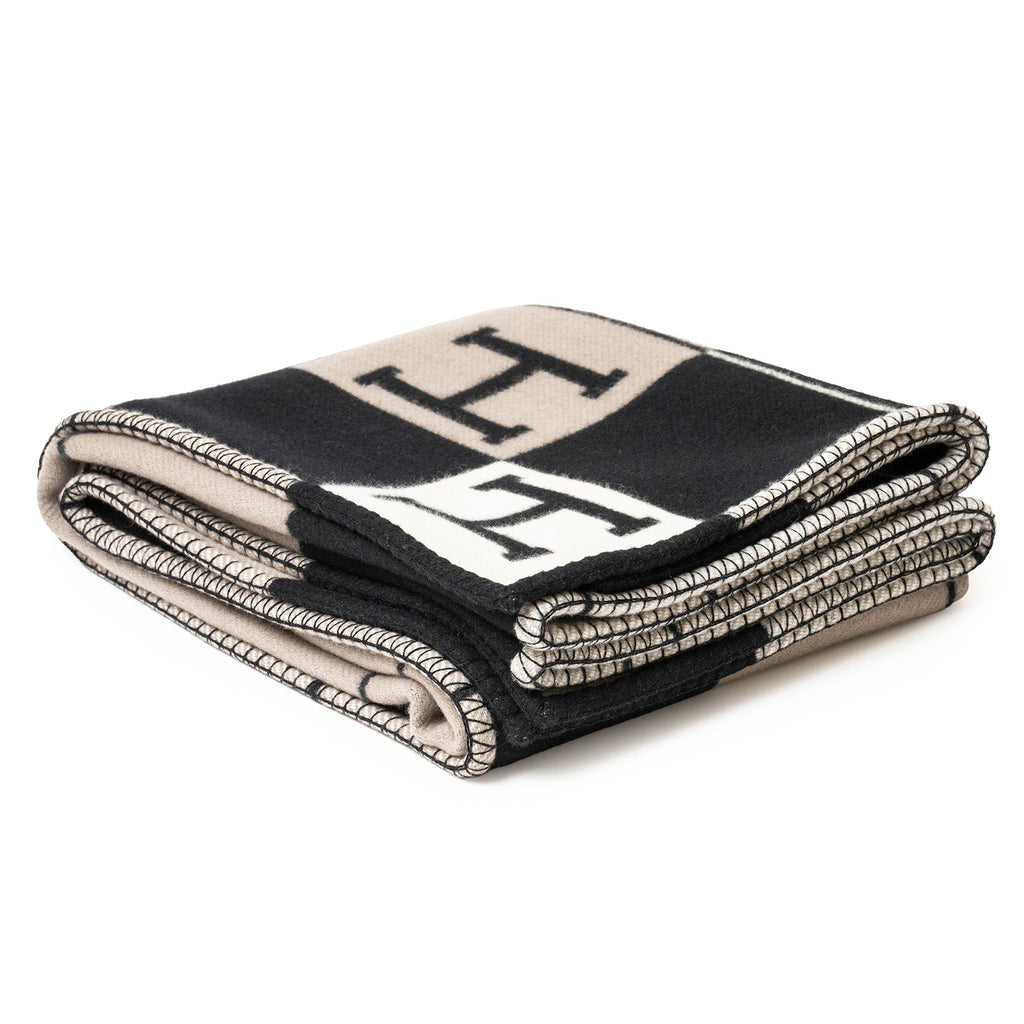 Hermès Avalon Throw Blanket Laine Ecru/Gris fonce