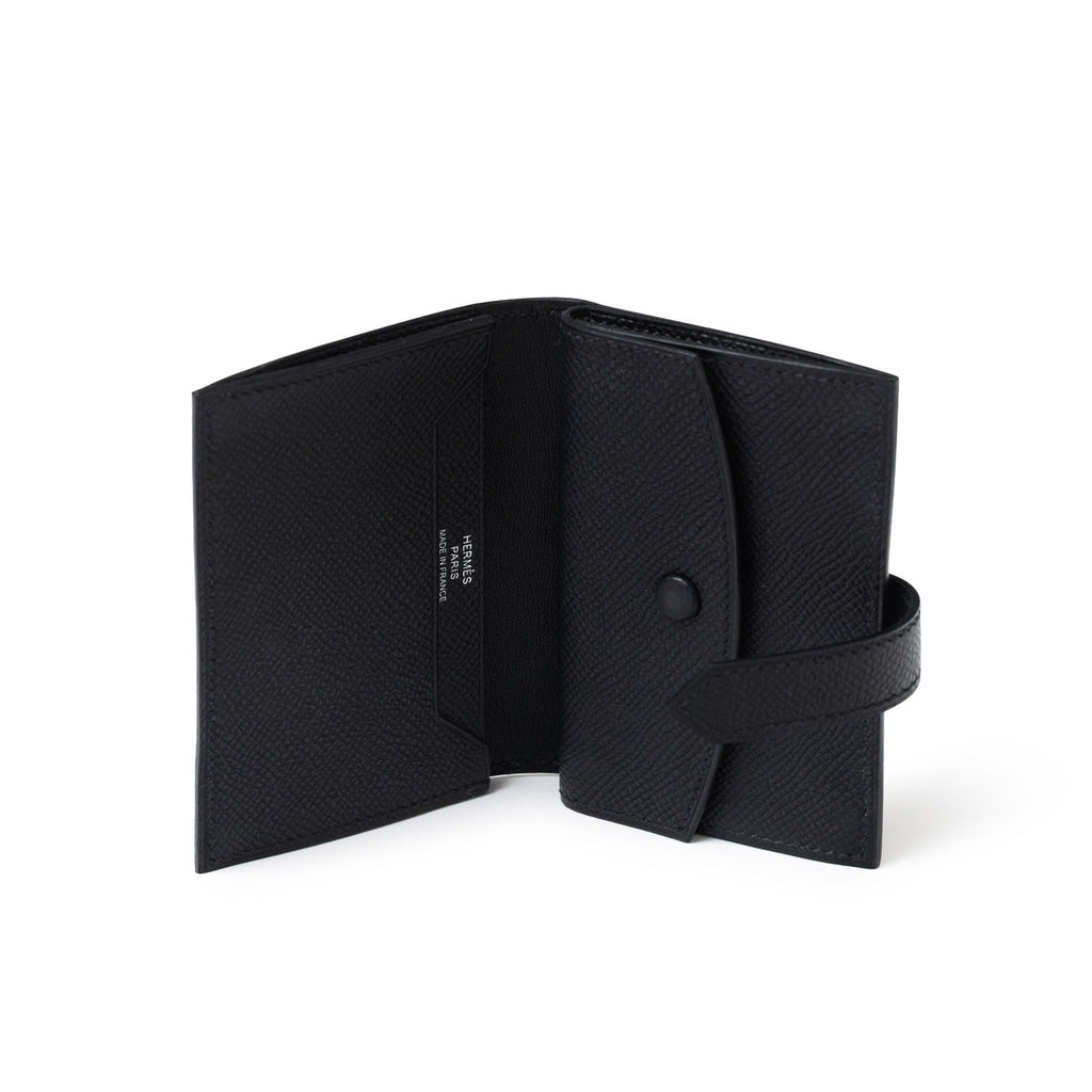 Hermès Bearn Mini Wallet Black Epsom Palladium Hardware