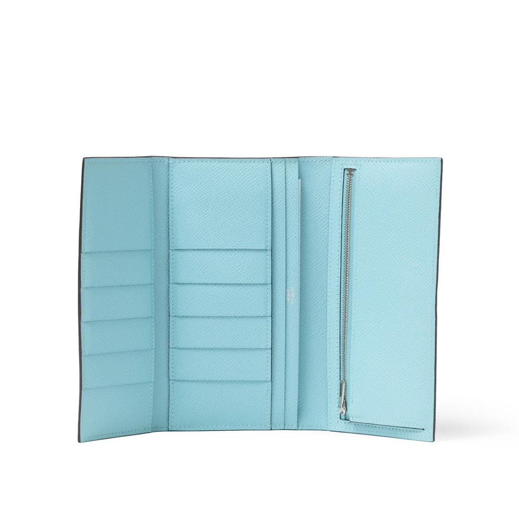 Hermès Bearn Wallet Blue Atoll Epsom Palladium Hardware