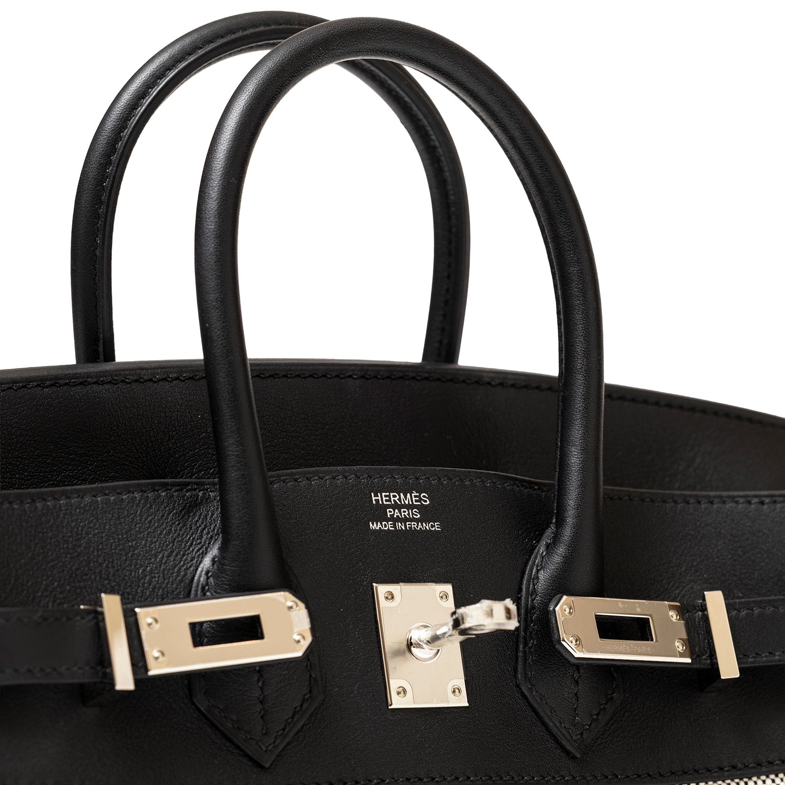 Hermès Birkin 25 Black Swift/Ecru Toile H Canvas Palladium Hardware