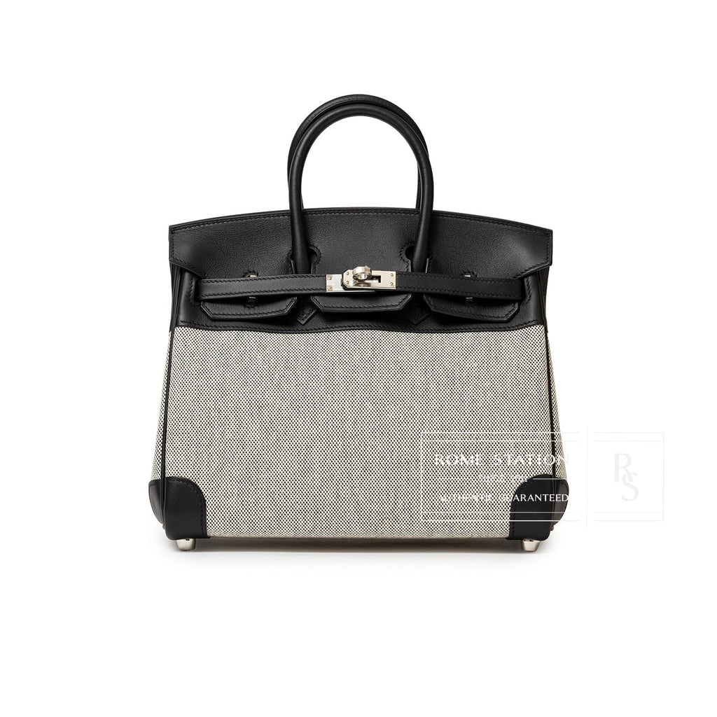 Hermès Birkin 25 Black Swift/Ecru Toile H Canvas Palladium Hardware