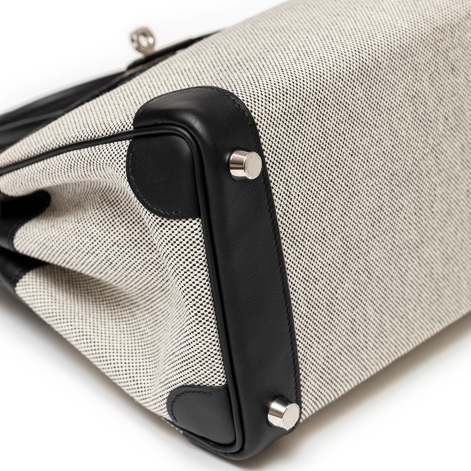 Hermès Birkin 25 Black Swift/Ecru Toile H Canvas Palladium Hardware