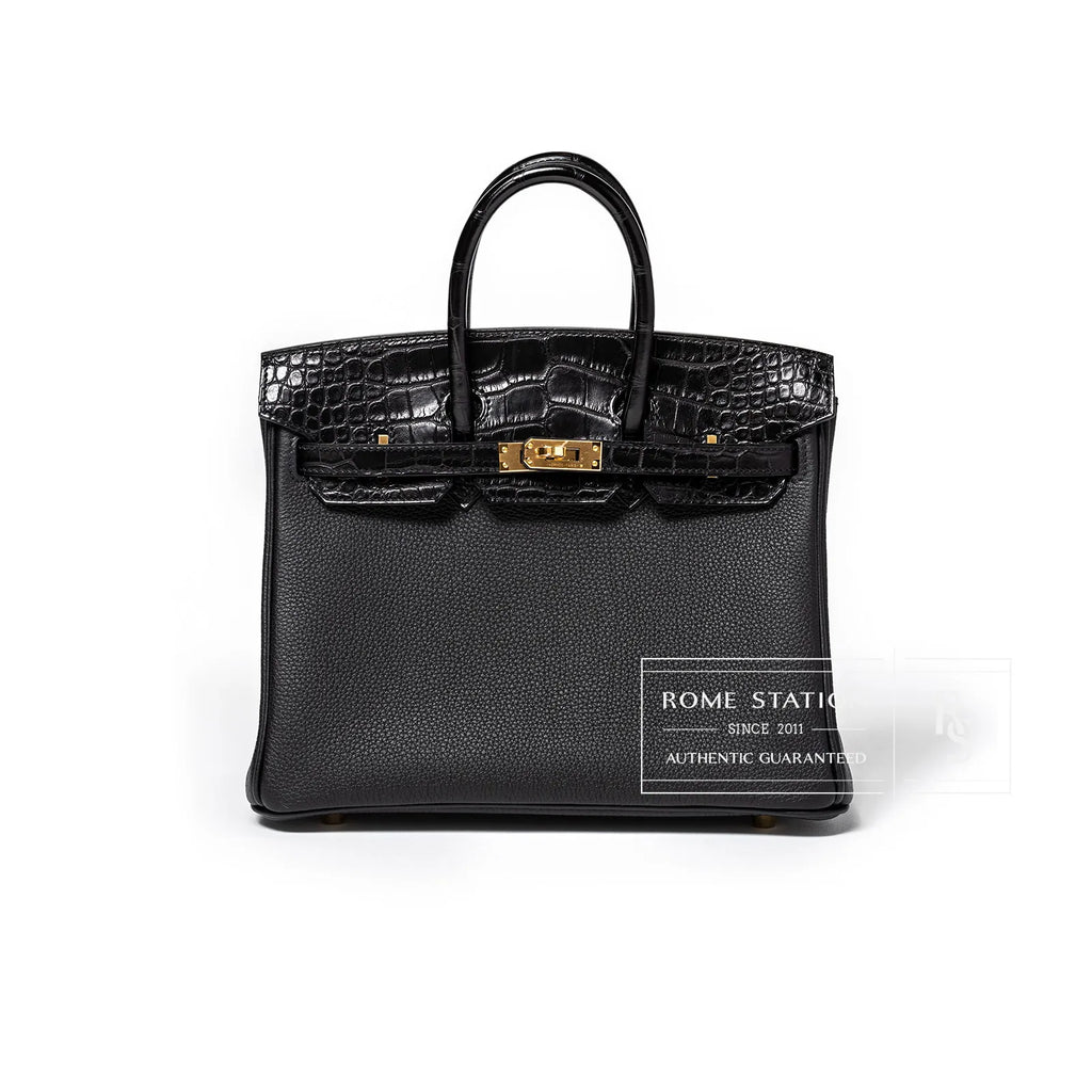 Hermès Birkin 25 Black Togo and Matte Alligator Touch Gold Hardware