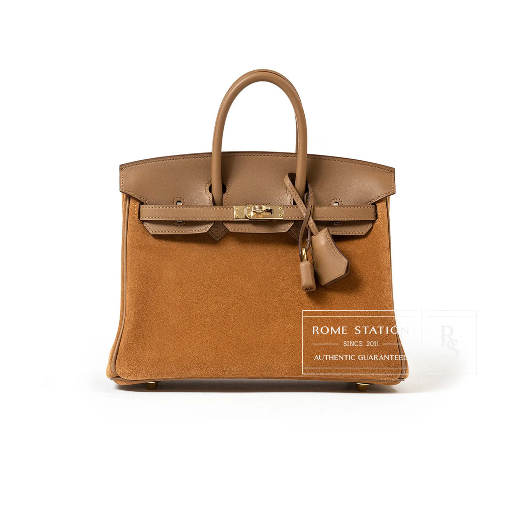 Hermès Birkin 25 Grizzly Chamois and Alezan Calf/Swift Permabrass Hardware