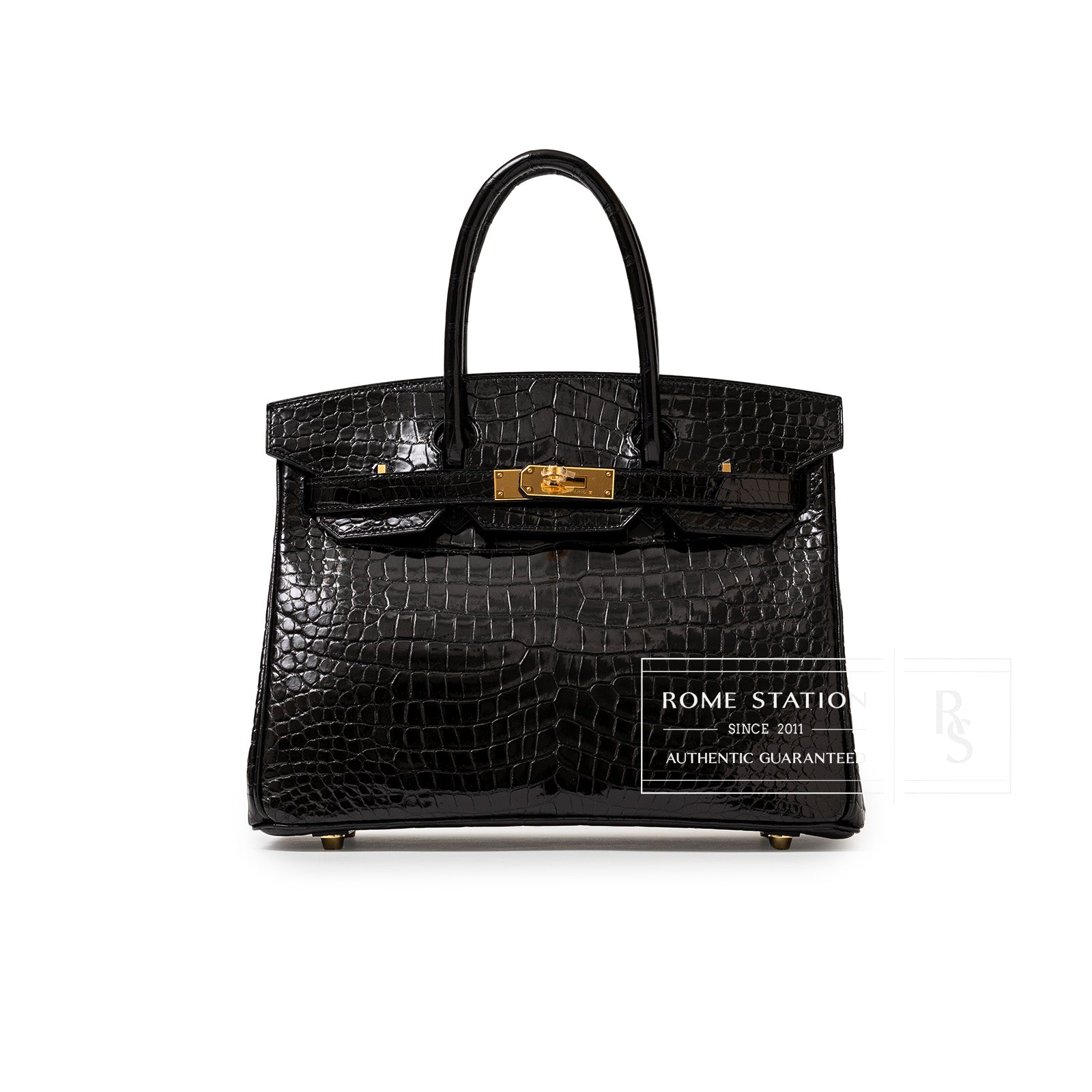 Hermès Birkin 30 Black Shiny Porosus Crocodile Gold Hardware
