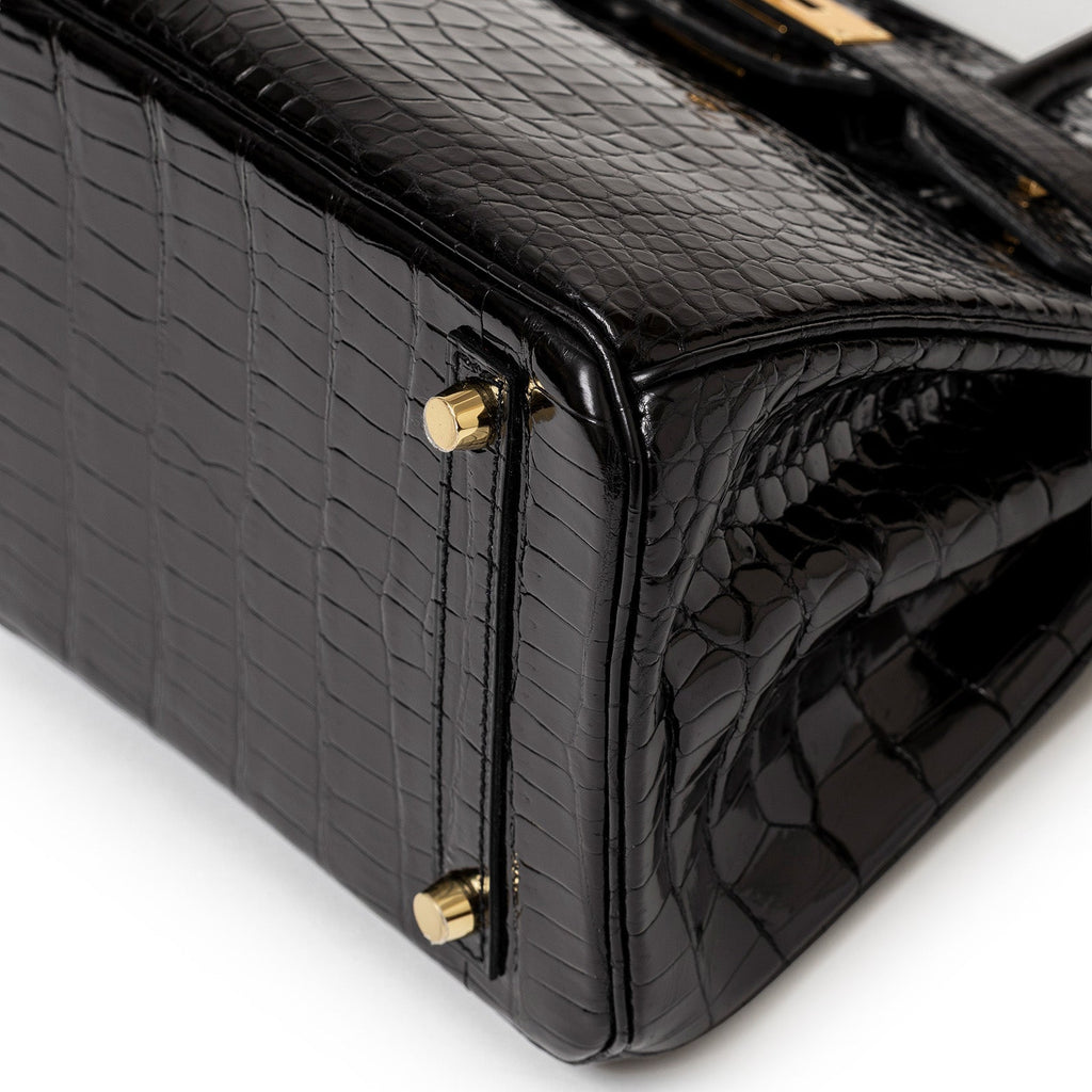 Hermès Birkin 30 Black Shiny Porosus Crocodile Gold Hardware
