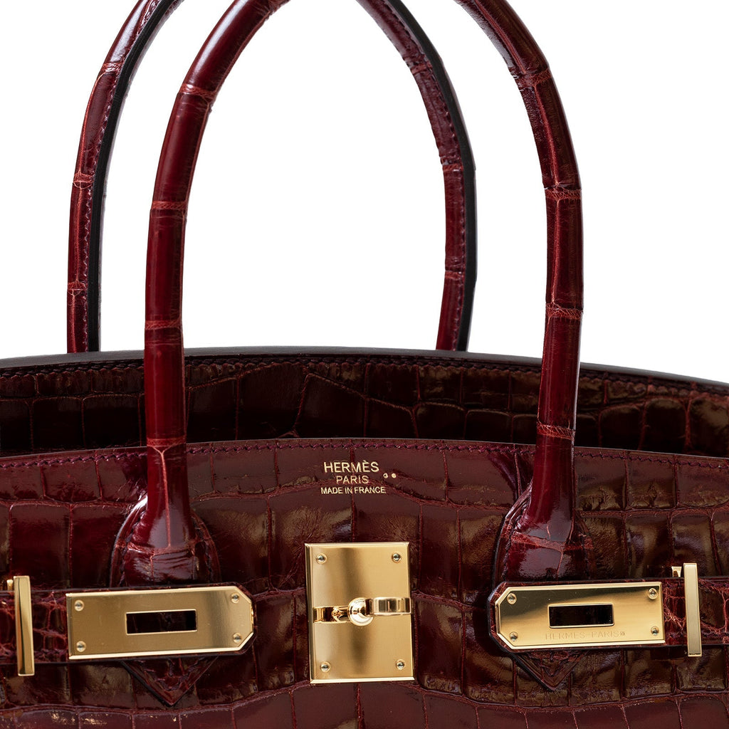 Hermès Birkin 30 Bourgogne Shiny Niloticus Crocodile Gold Hardware
