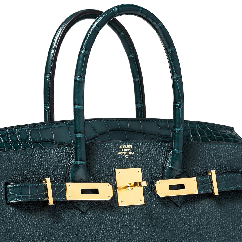 Hermès Birkin 30 Vert Cypress Togo and Matte Alligator Touch Gold Hardware