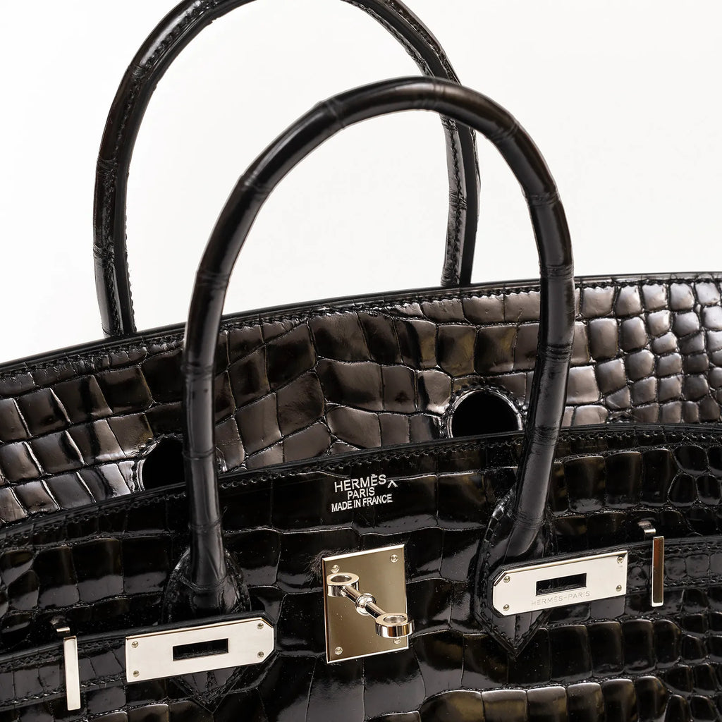 Hermès Birkin 35 Black Shiny Porosus Palladium Hardware