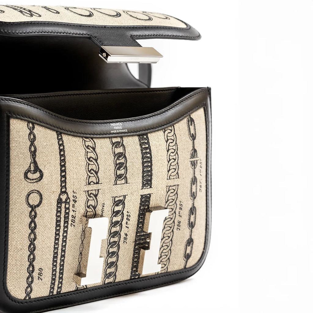 Hermès Constance 24 De Camp Dechaine Toile Black Swift Palladium Hardware