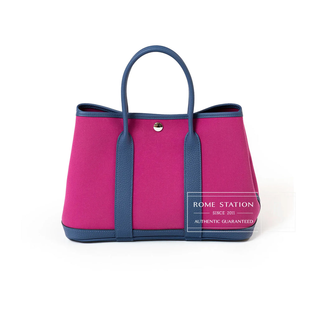 Hermès Garden Party 30 Magnolia/Blue Brighton Canvas Palladium Hardware