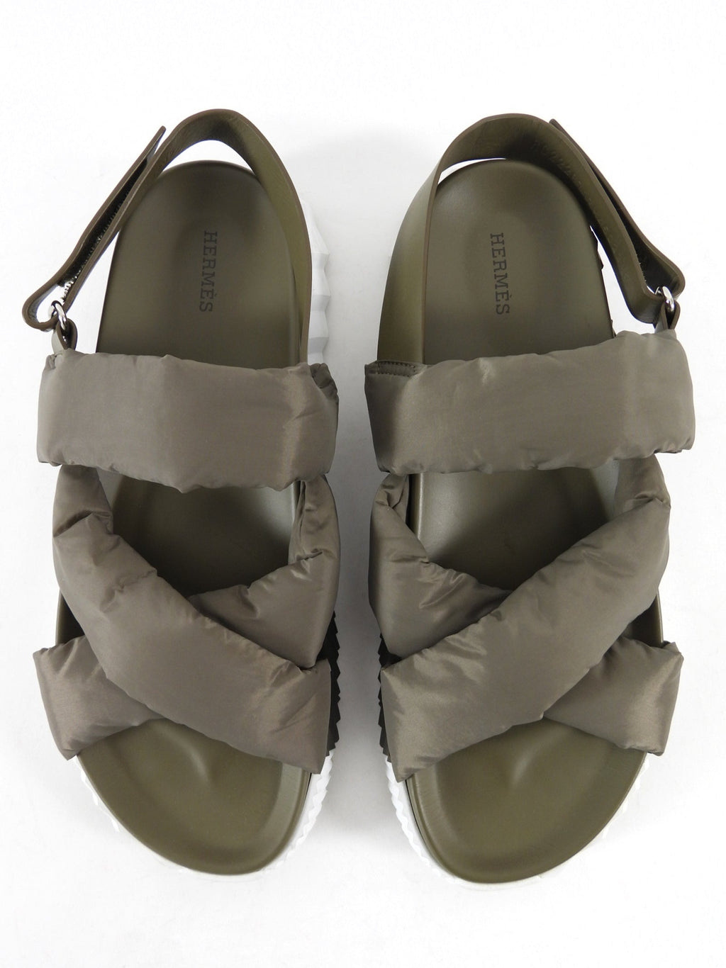 Hermes Khaki Green Nylon and Leather H Electric Sandal - 45
