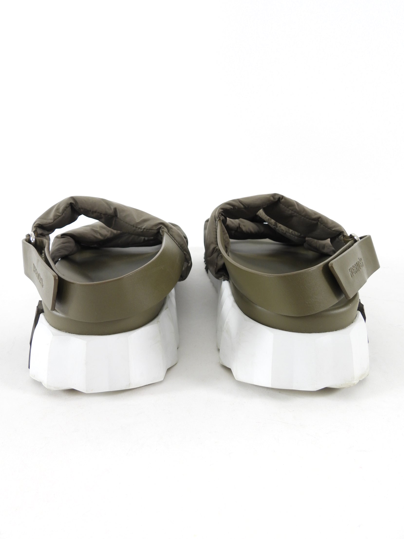 Hermes Khaki Green Nylon and Leather H Electric Sandal - 45