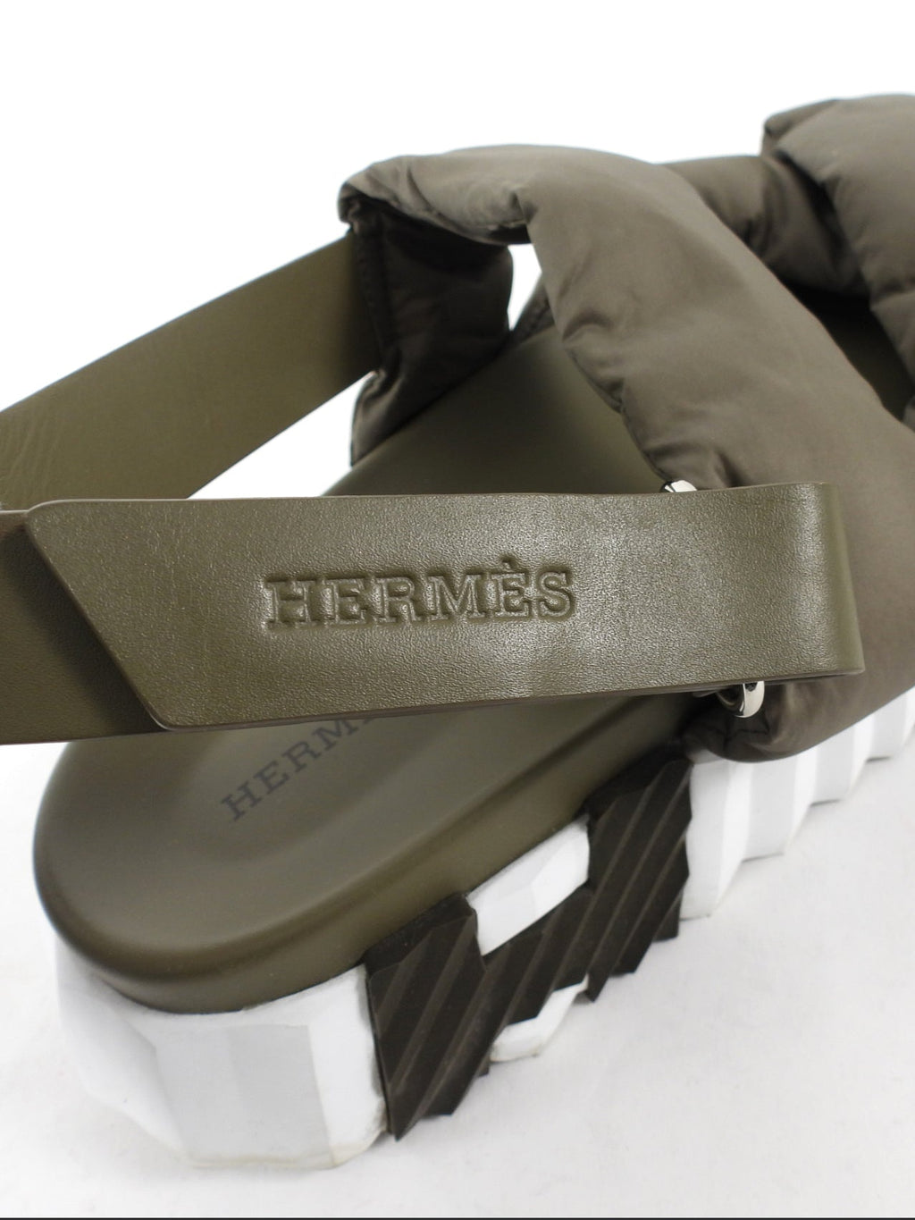 Hermes Khaki Green Nylon and Leather H Electric Sandal - 45