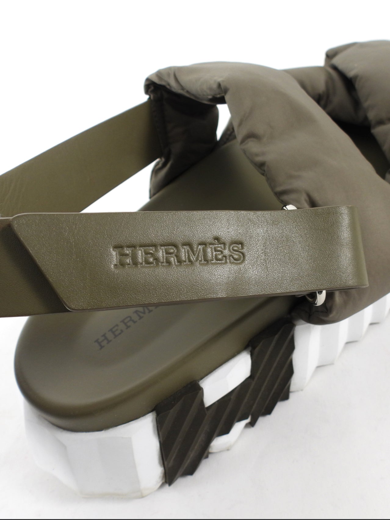 Hermes Khaki Green Nylon and Leather H Electric Sandal - 45