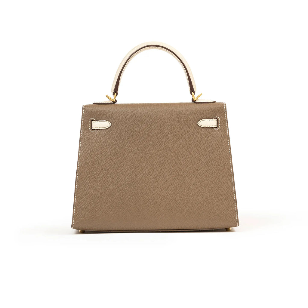 Hermès Special Order HSS Horseshoe Kelly 25 Sellier Etoupe/Craie Epsom Brushed Gold Hardware