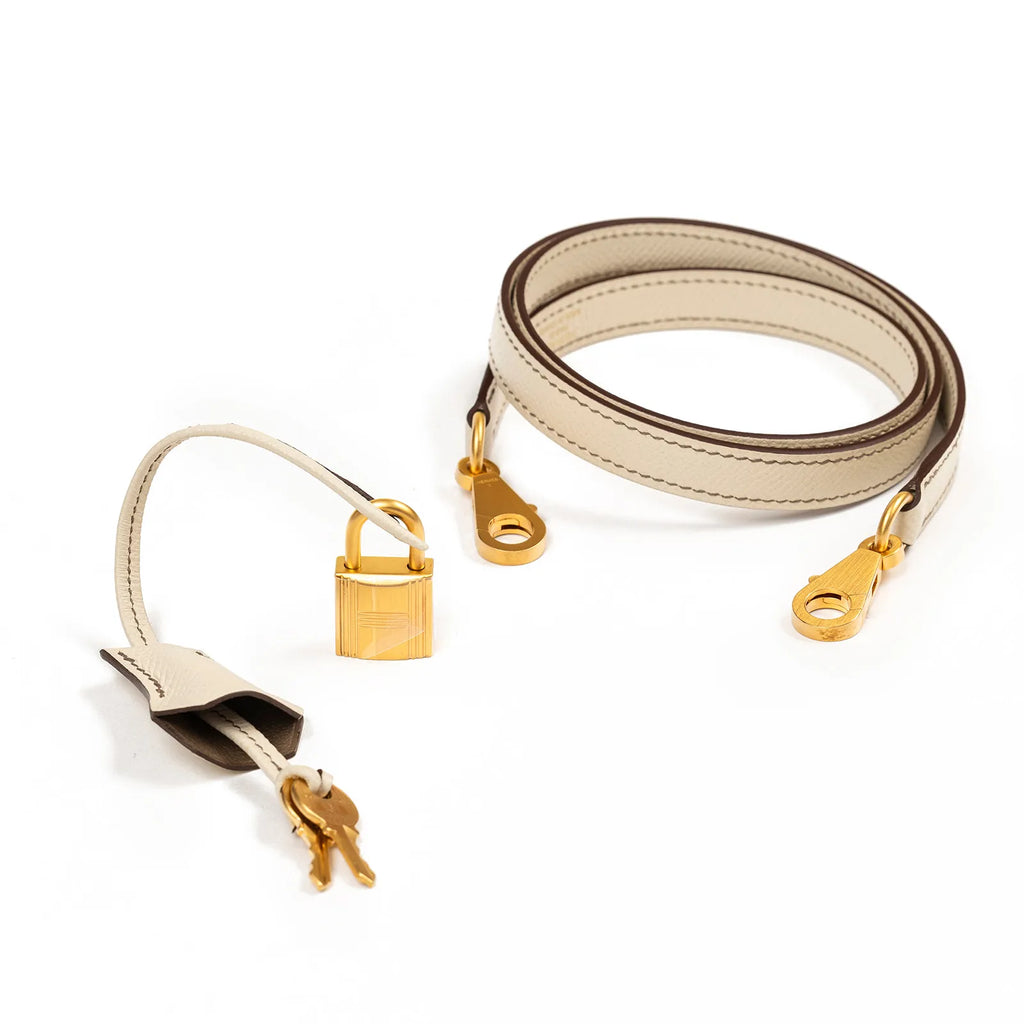Hermès Special Order HSS Horseshoe Kelly 25 Sellier Etoupe/Craie Epsom Brushed Gold Hardware