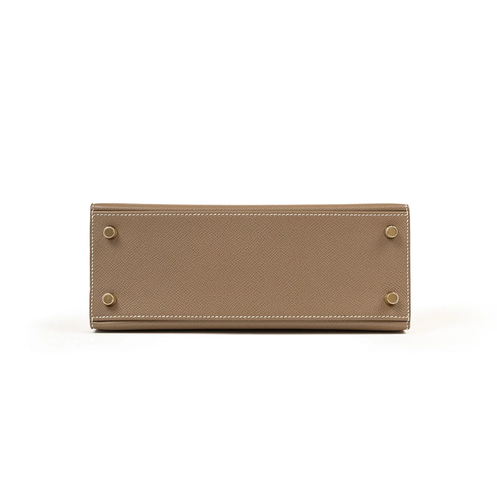 Hermès Special Order HSS Horseshoe Kelly 25 Sellier Etoupe/Craie Epsom Brushed Gold Hardware
