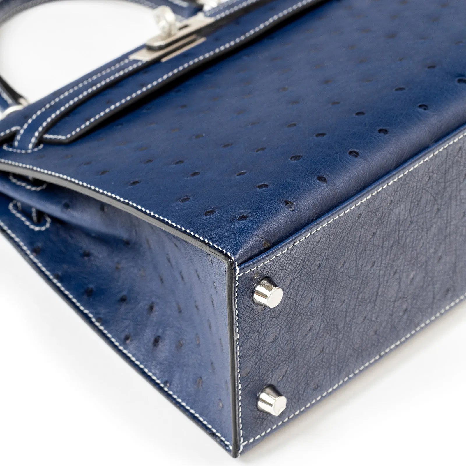 Hermès Special Order HSS Horseshoe Kelly 25 Sellier Ostrich Blue Iris/Gris Brushed Palladium Hardware